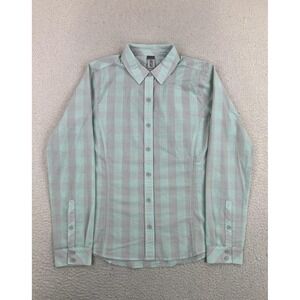 Stio Shirt Womens Medium Green Stripe Long Sleeve Button Up Slim Fit 1443